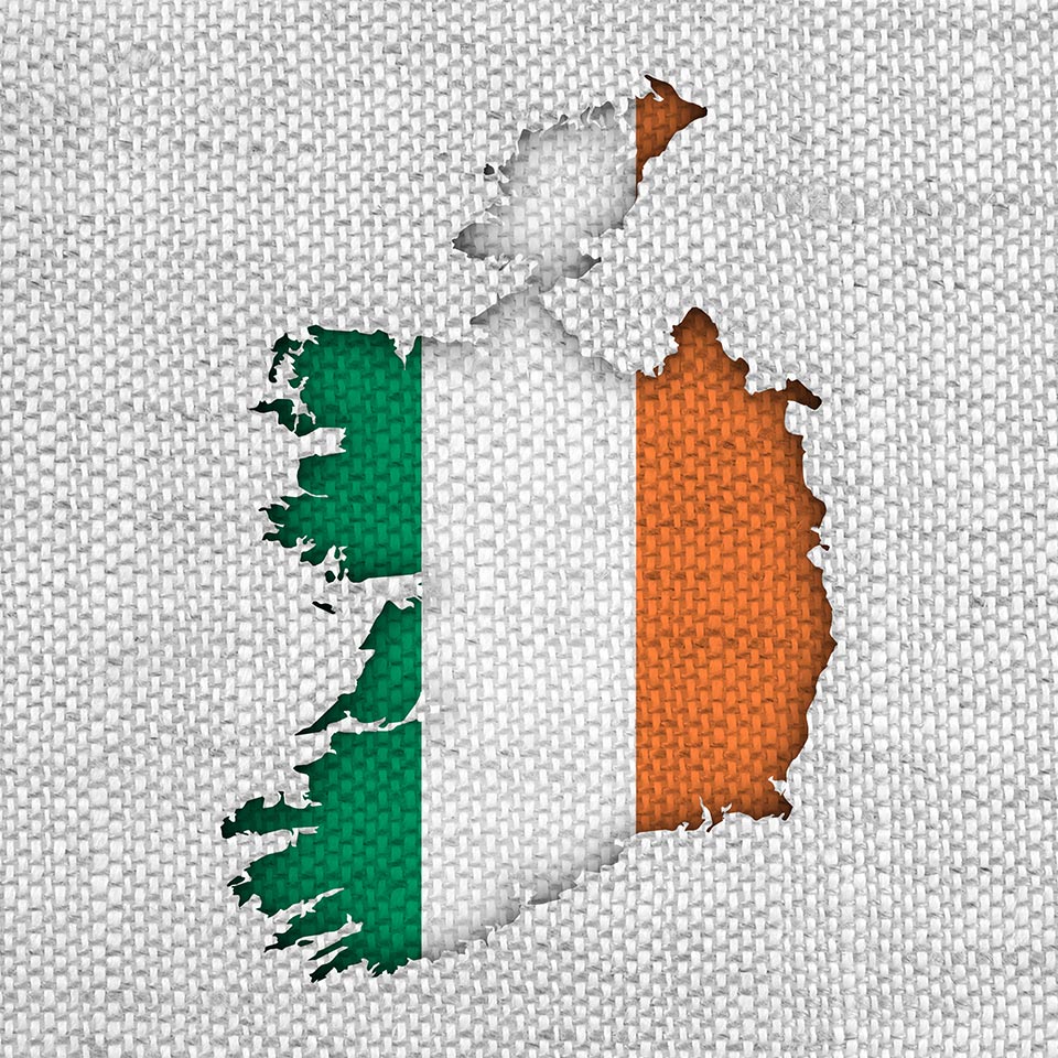 Map of Ireland with stitches. 