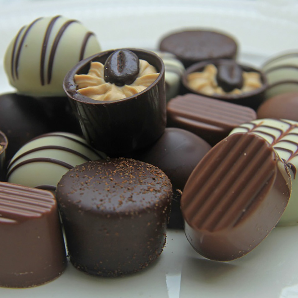 Close-up of a variety of chocolates.