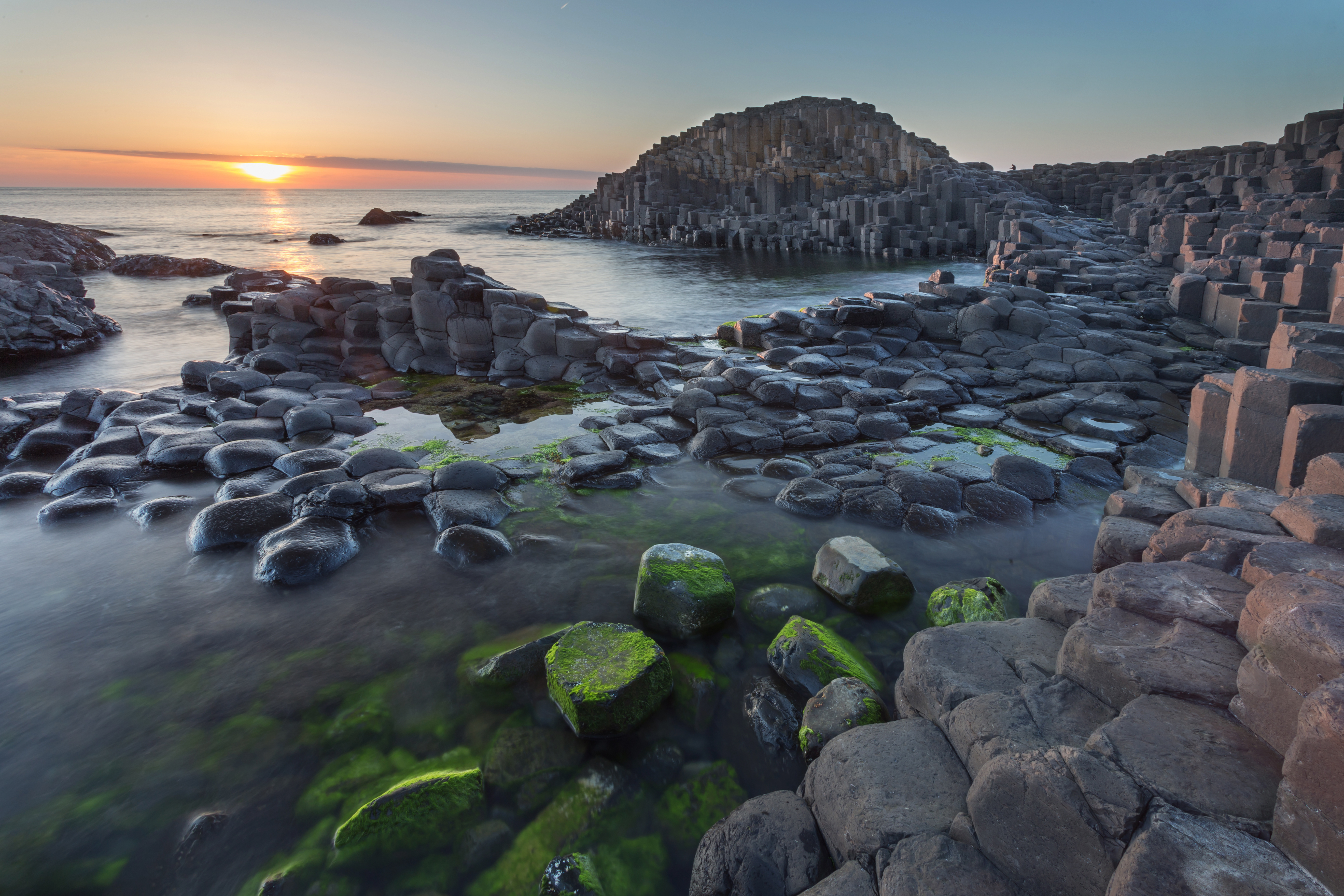 Rocky beach at sunset